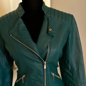 Hunter Green Faux Leather Moto Jacket